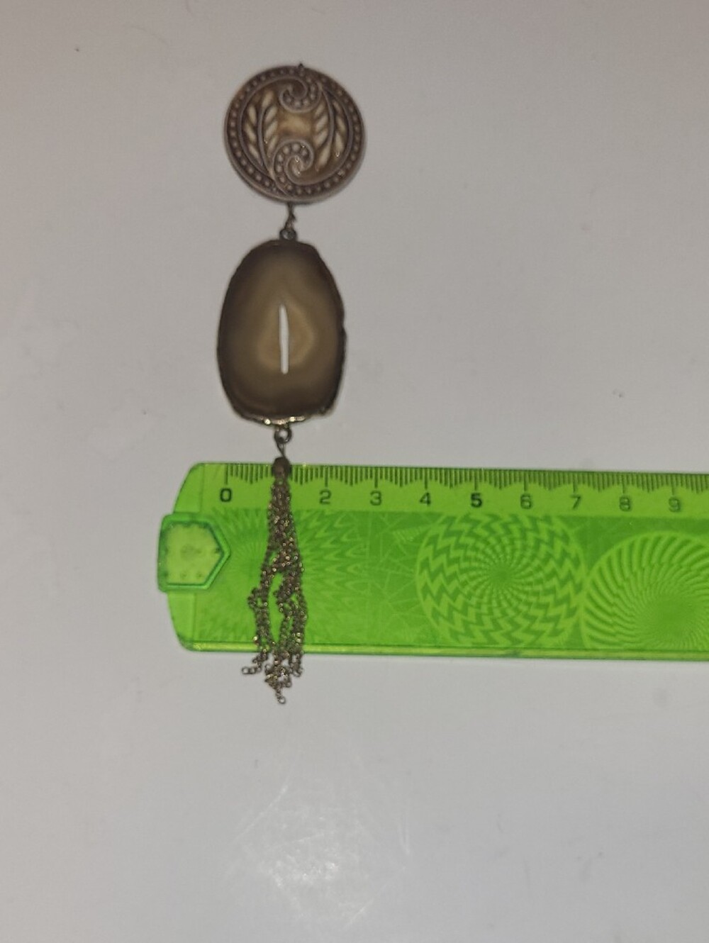 Gold-Tone Cream Agate Drop Brooch with Chain Tassel - Picture 6 of 6